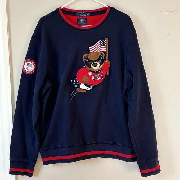 Polo Ralph Lauren 2018 Team USA Blue Sweatshirt XL Bear Flag Paralympic Team